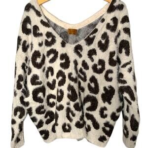 POL Sweater Women's Small Long Sleeve Mohair Leopard Print Oversized Cozy